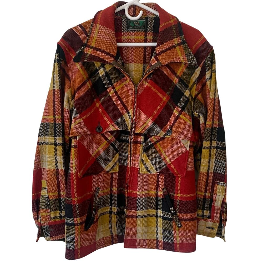 Black Bear Vtg 40's50's Wool Mackinaw Cruiser Jacket Zip Union-Made Red Size 46